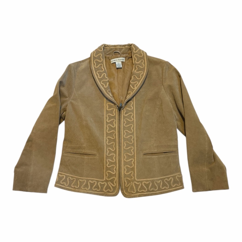 Tan Genuine Leather embroidered Women's Jacket